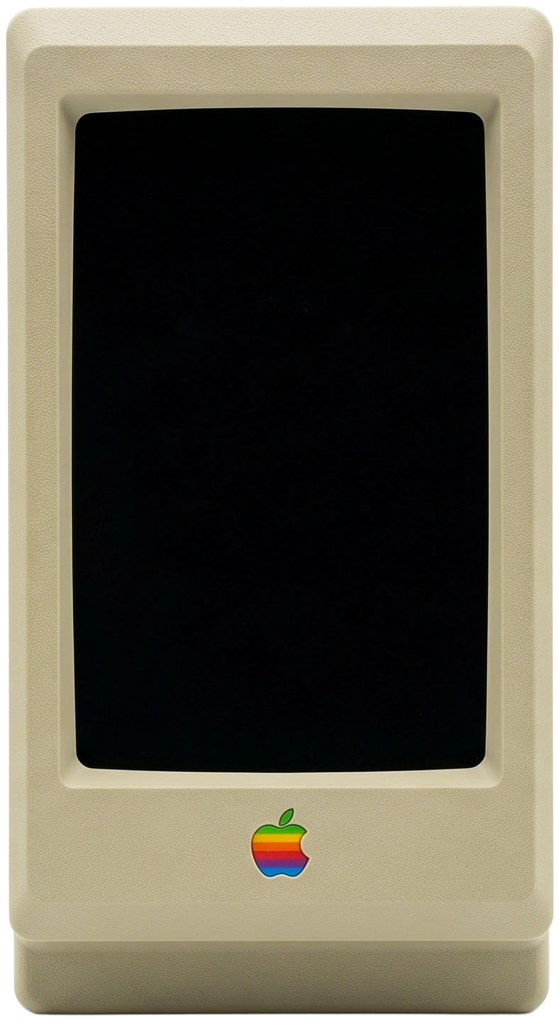 Macintosh vertical con el escritorio de Whiteblock en pantalla