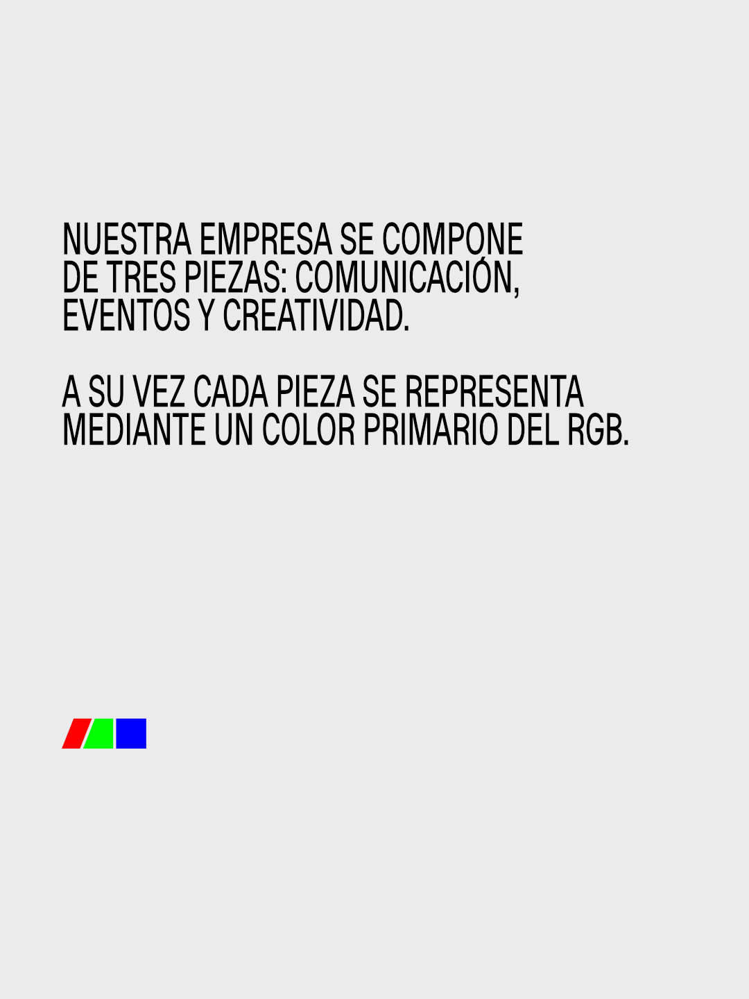 Whiteblock explica sus tres piezas: comunicación, eventos y creatividad, representadas con RGB.